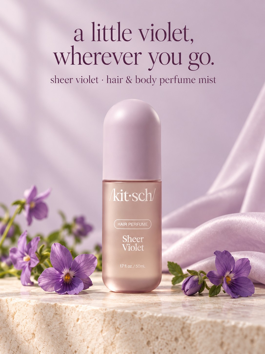 Kitsch Sheer Violet in a softly lit lilac product scene
